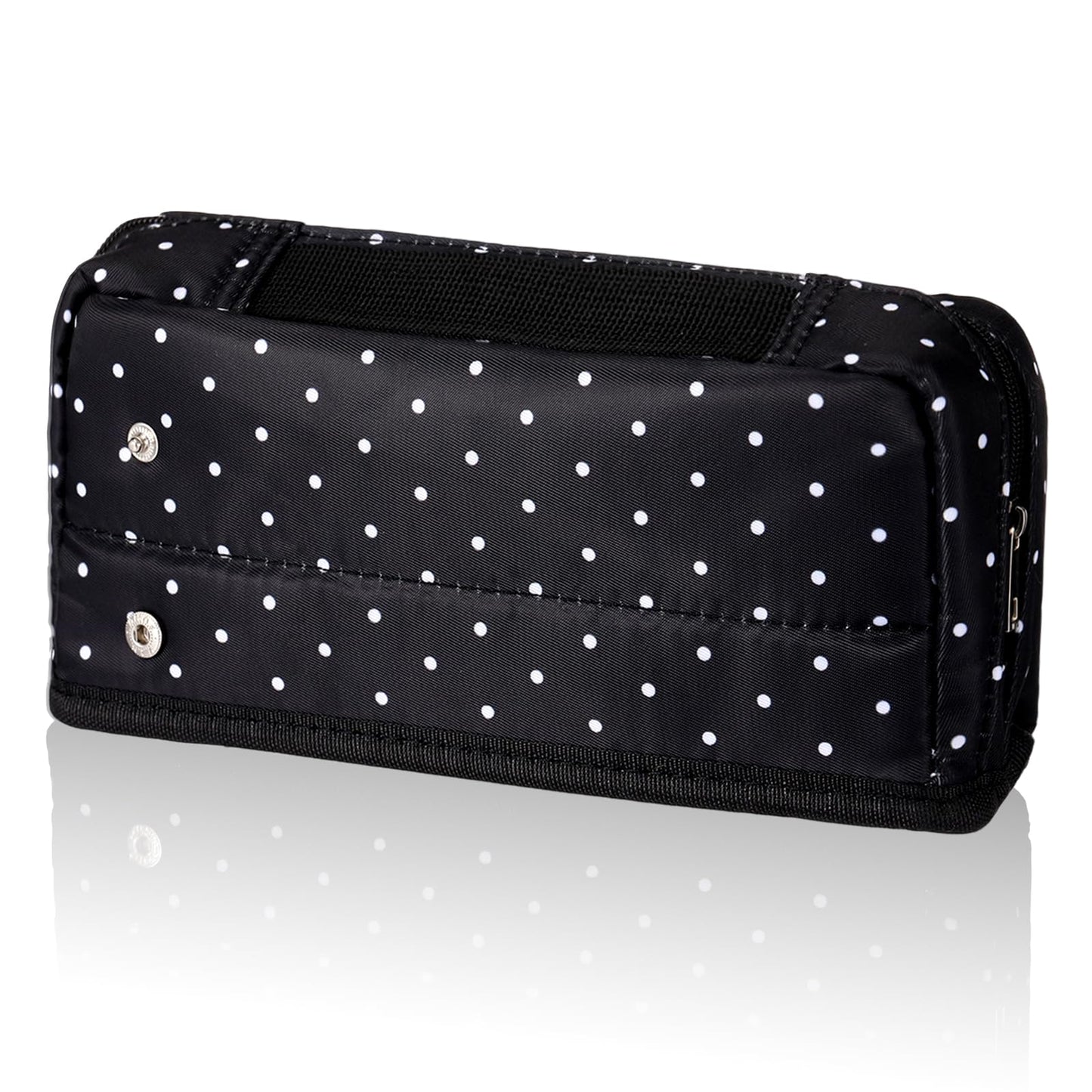 Gueevin Large Capacity Pencil Case Polka Dot Pencil Case Black and White Pen Pouch with Multiple Compartments Foldable Portable Stationery Organizer Makeup Bag for Adults(Black)