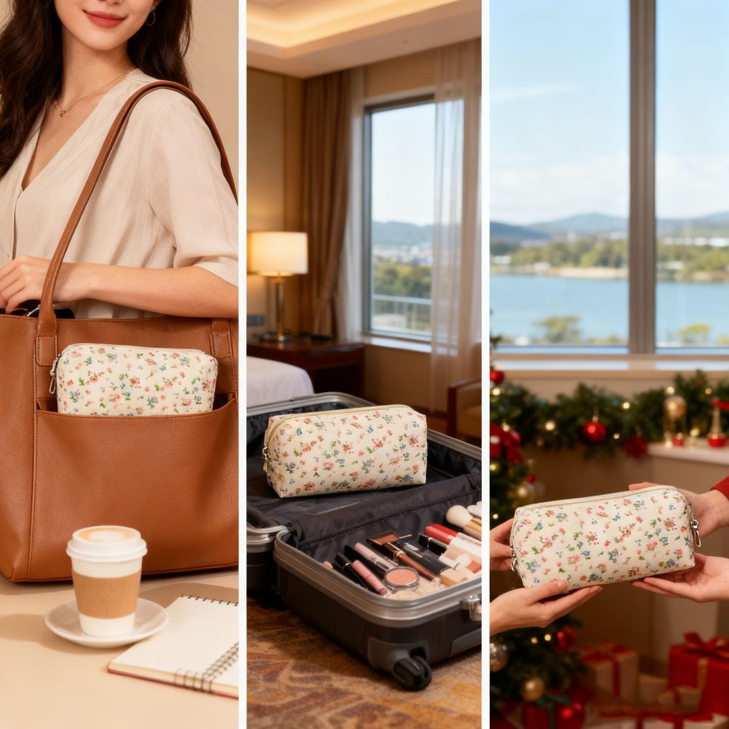 HABUAETY Makeup Bag Small Cosmetic Bags for Purse Women Girls Flower Simple Make Up Pouch