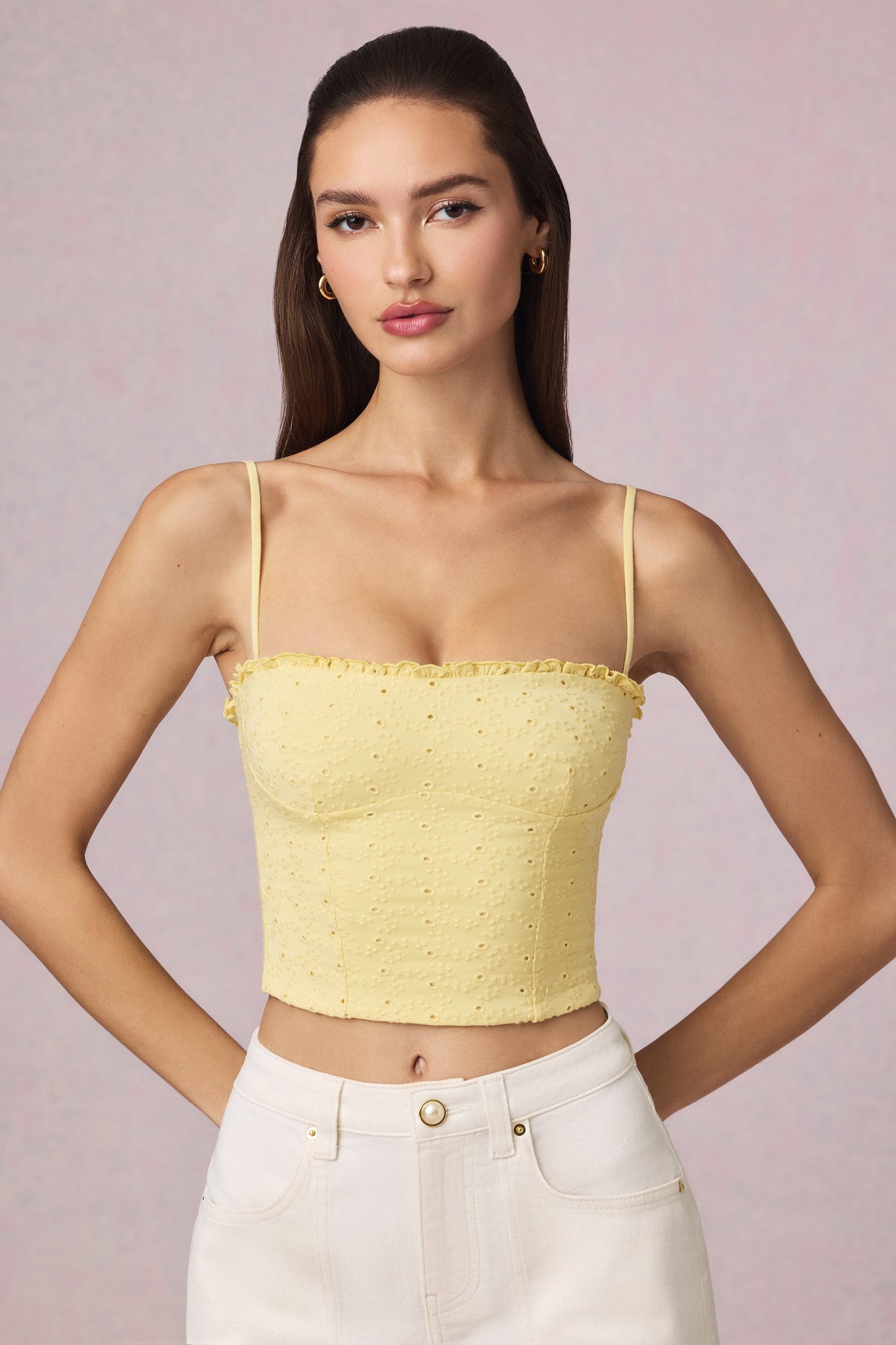 Modal Broderie Anglaise Camisole Top in Lemon Yellow