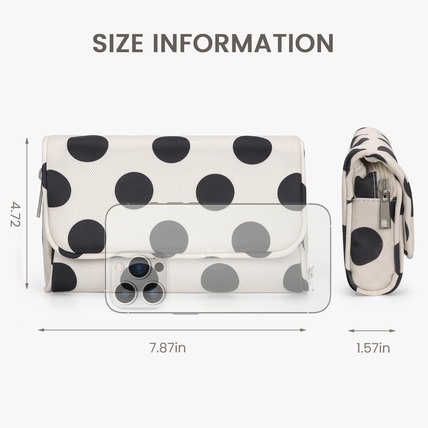 Hibilog Women’s Cute Nylon Makeup Bag with Built-in Mirror, Protable Lightweight Cosmetic Bag, Trendy Toiletry Bag for Travel (White Polka)