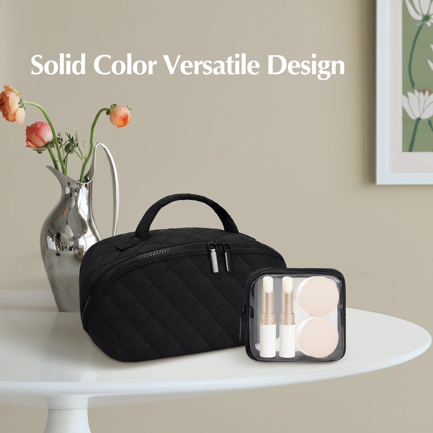 honitty Makeup Bag, Quilted Makeup Bag, Puffy Travel Make up Bags, Cosmetic Organizer Bag, Waterproof Toiletry Bag for Women