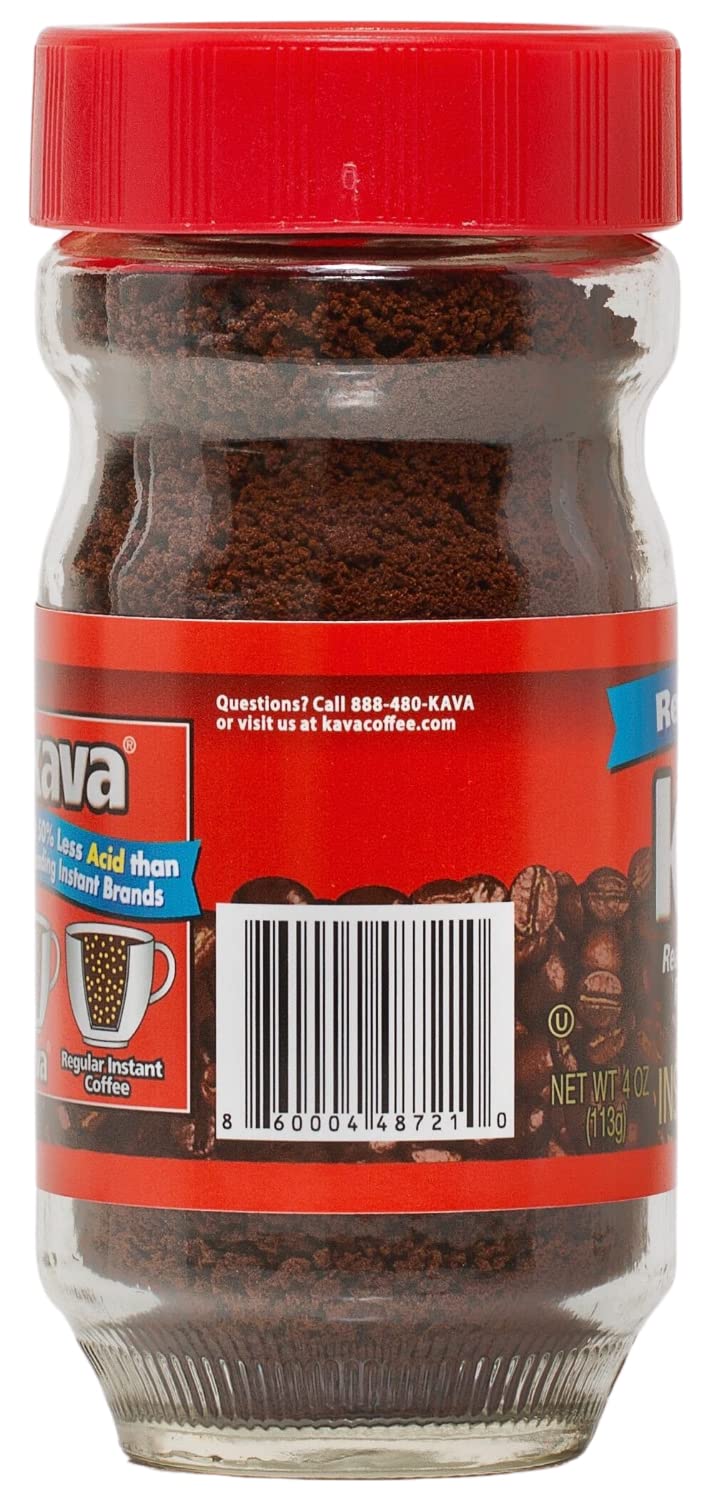 Kava Acid Neutralized Instant Coffee, 4 oz (Pack of 12) | Reduced-Acid Instant Coffee