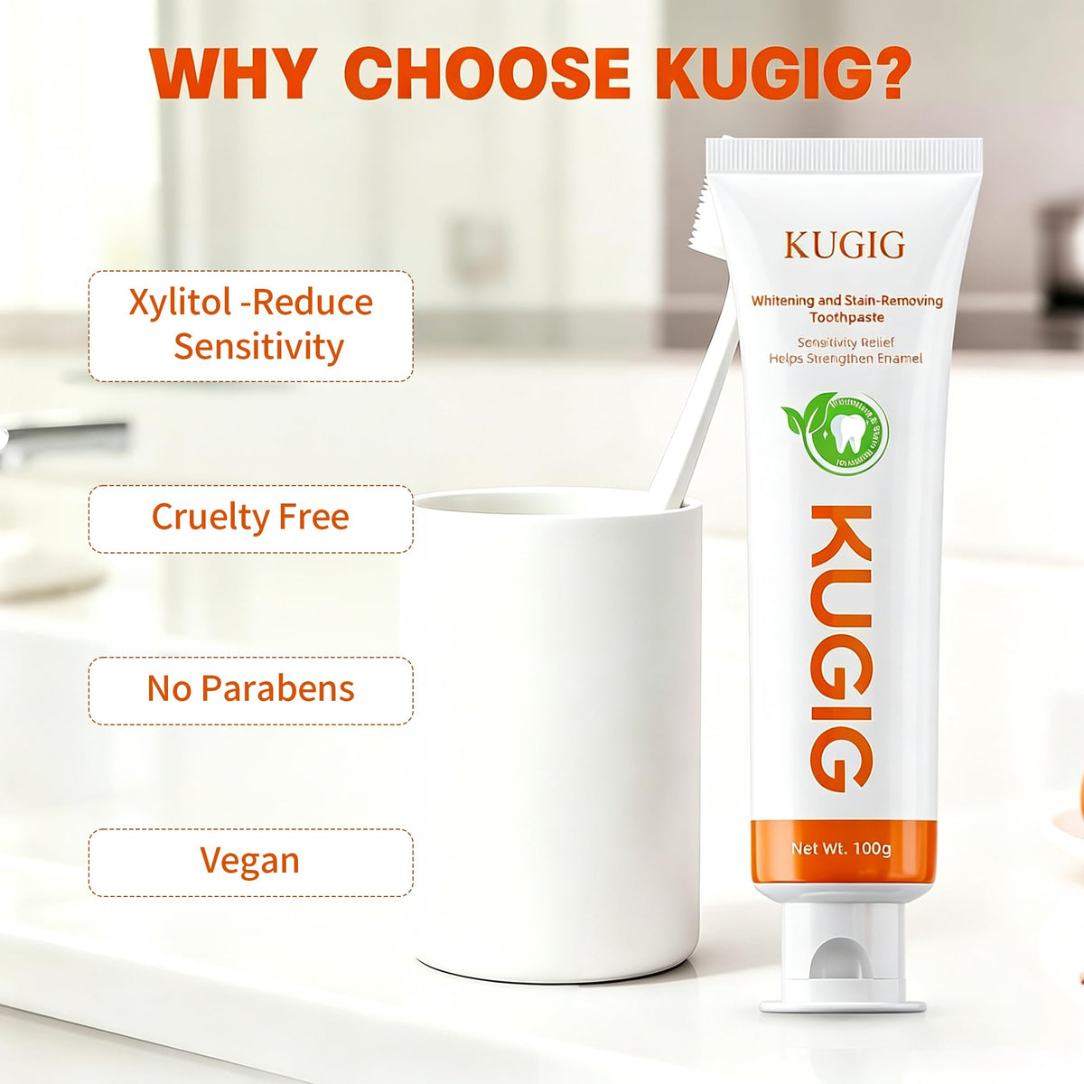 KUGIG Toothpaste for Sensitive Teeth, Gentle Enamel Care, Helps Support Gum Care & Plaque Control, Strengthens Enamel, Fresh Breath for Daily Use 3.5 Fl Oz (One Pack)