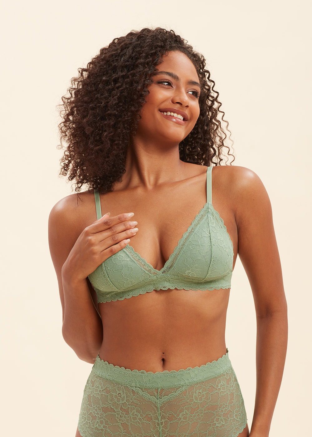 LILY Plus Comfort Triangle Wireless Recycled Lace Bralette Demi Bra