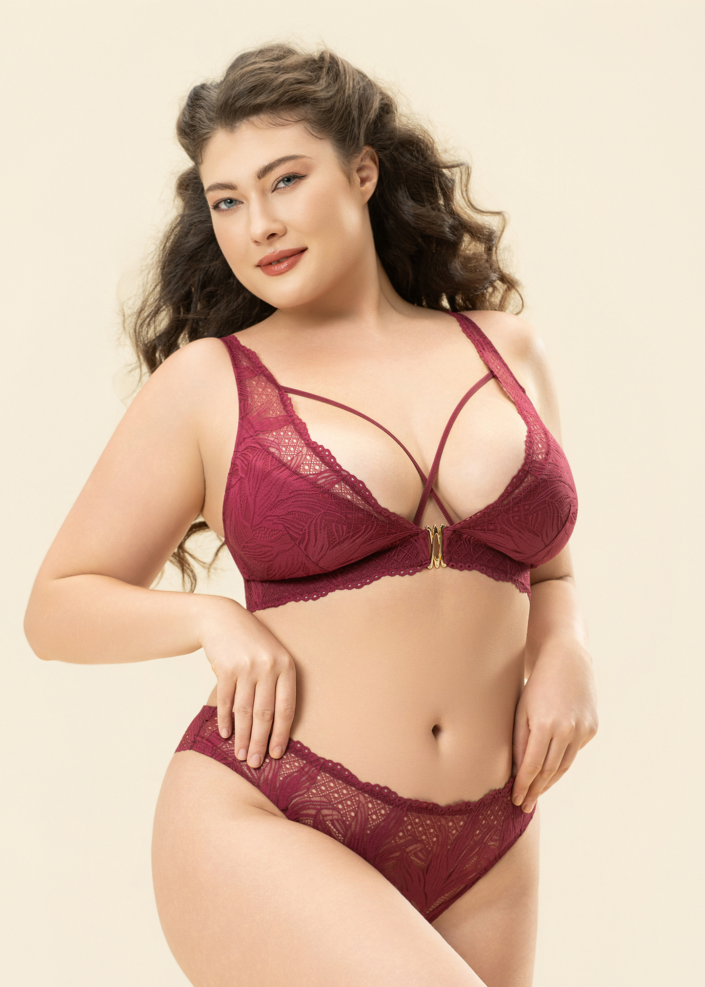 MIRA Plus Red Floral Lace Lingerie Set