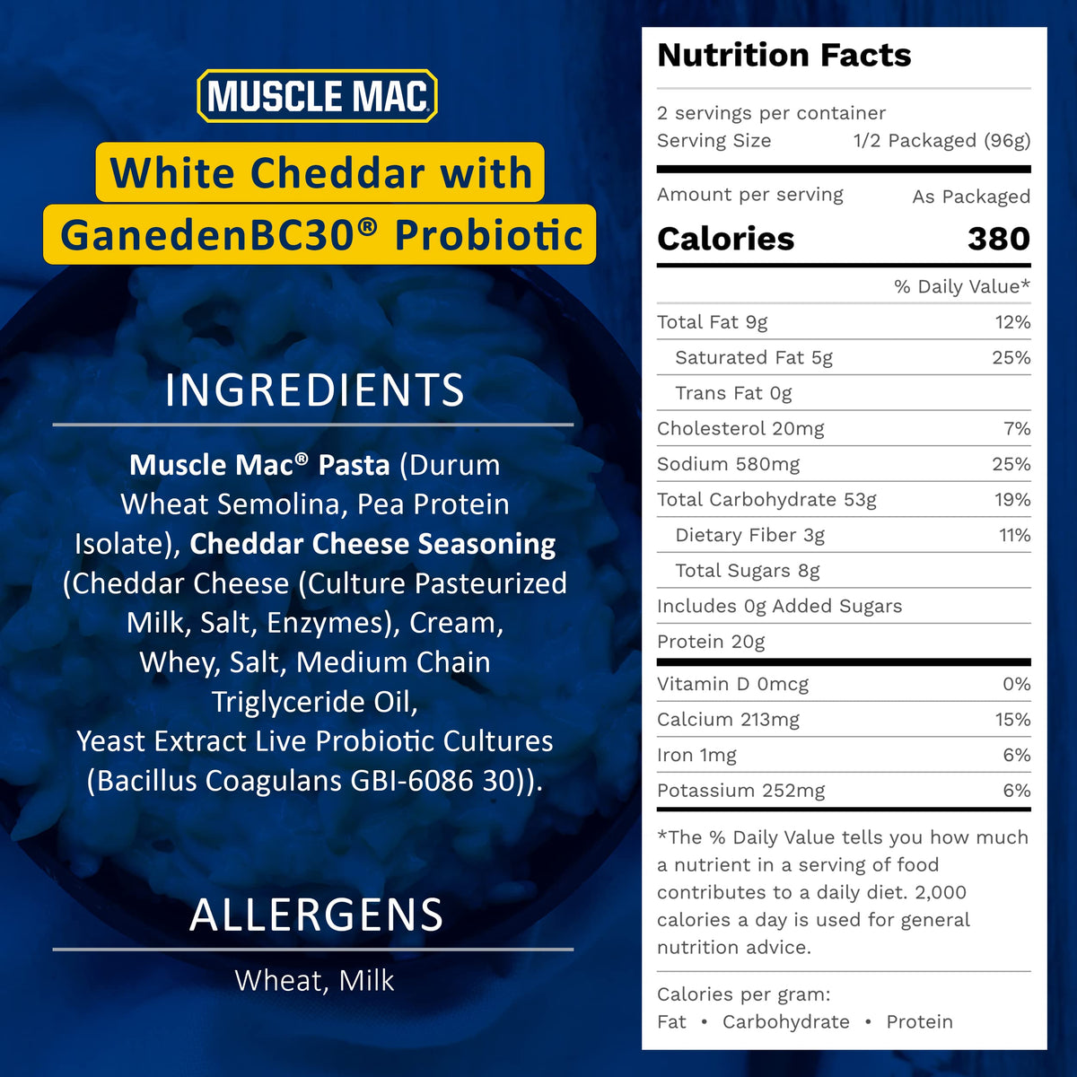 MUSCLE MAC Macaroni & Cheese with Probiotics & MCT Oil — 20g Protein per Serving (10 Pack)