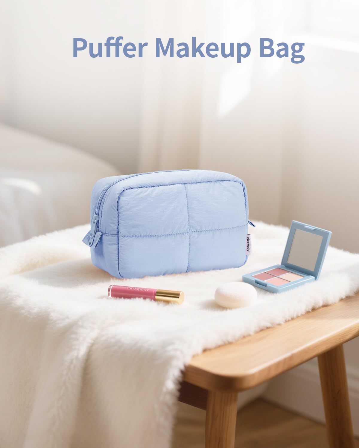 Narwey Puffy Makeup Bag Travel Toiletry Bag, Cute Cosmetic Bag for Women