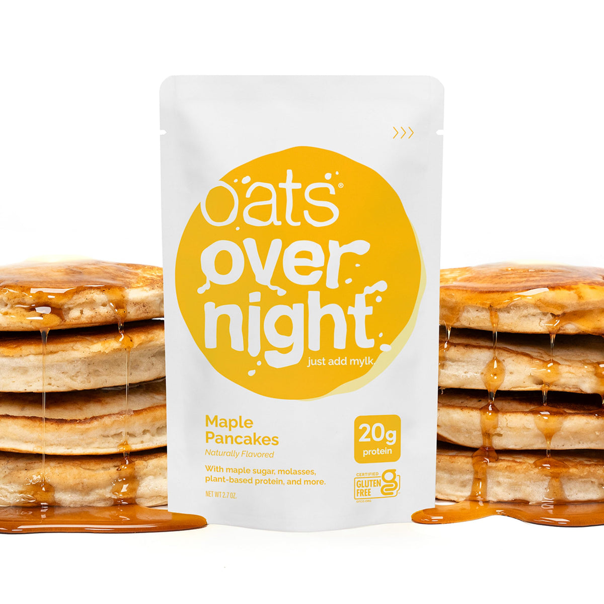 Oats Overnight Maple Pancakes – Vegan 20g Protein, High Fiber Breakfast Shake (Gluten Free, Non-GMO) – 8 Pack