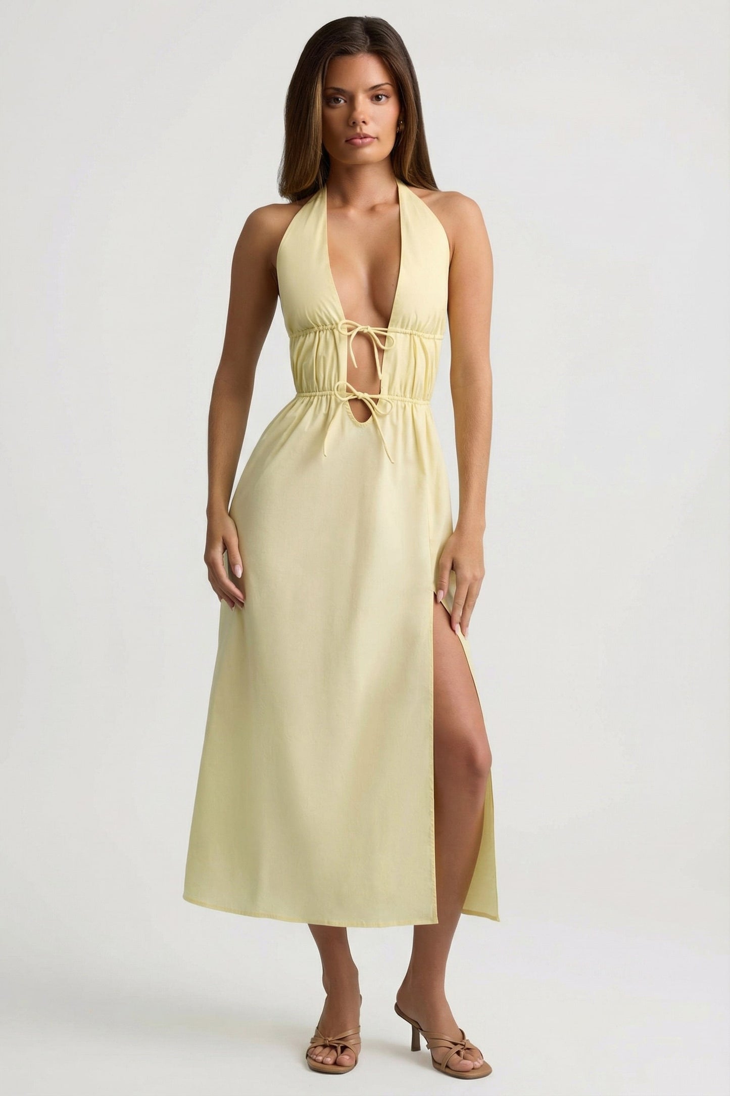 Backless Cotton-Poplin Midaxi Dress in Lemon Yellow