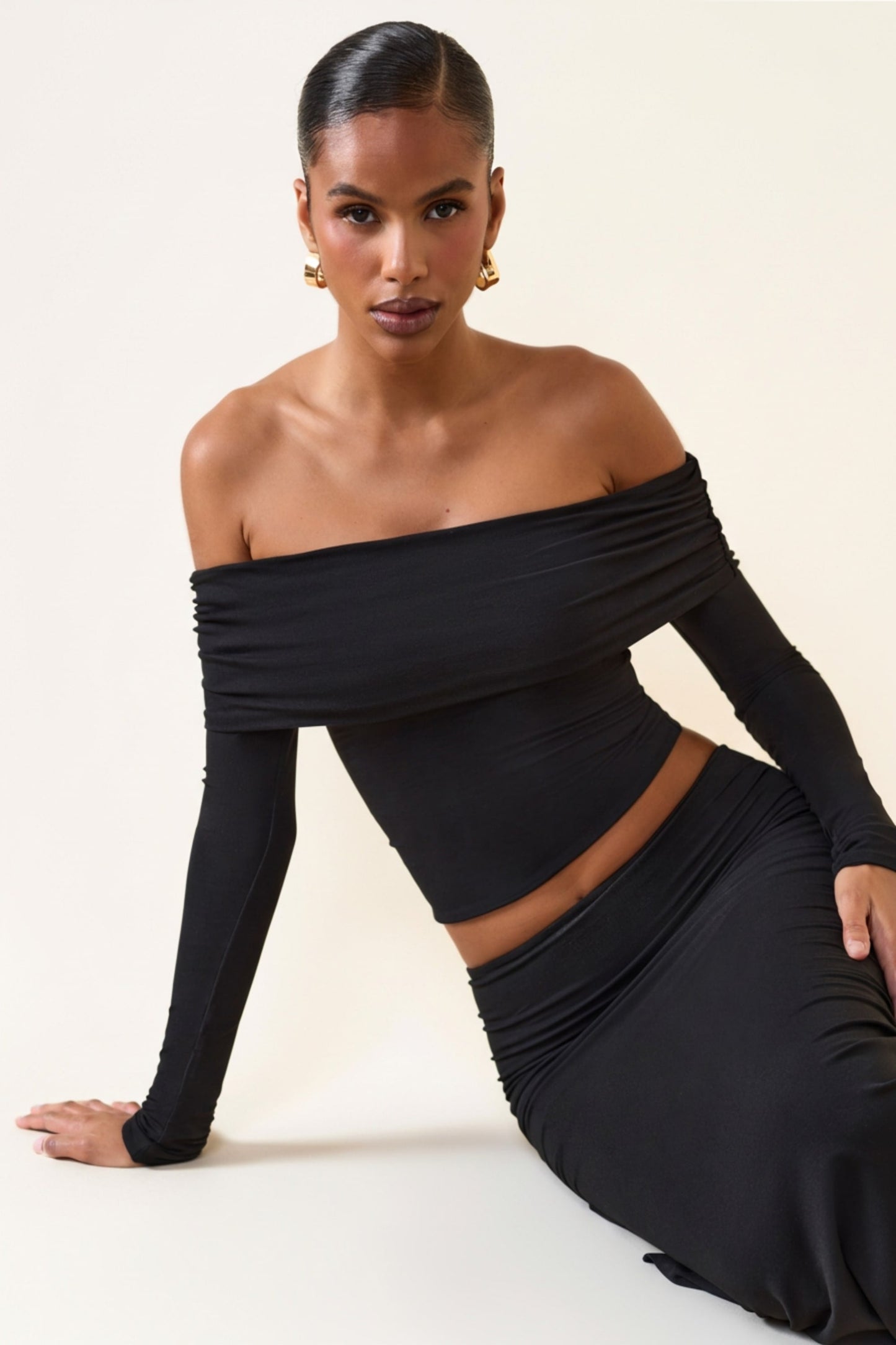 Modal Off-Shoulder Long-Sleeve Top in Black