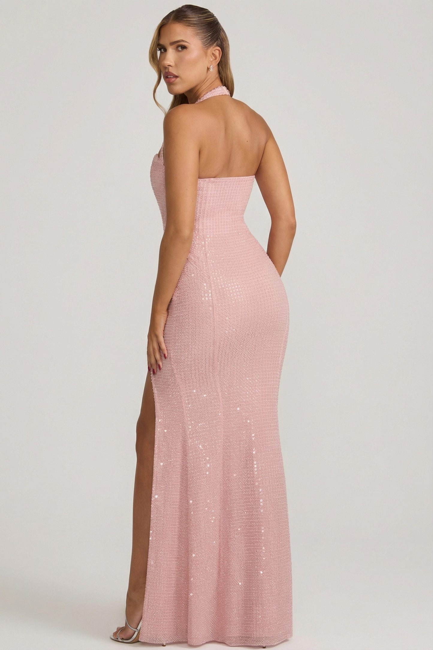Embellished Halterneck Gown in Lavender Pink