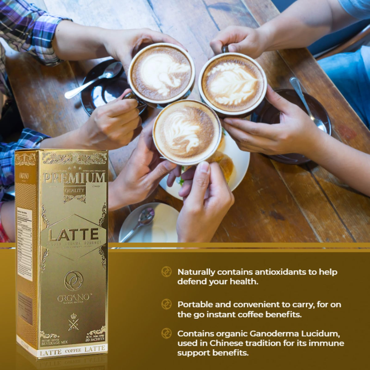 ORGANO Gourmet Café Latte – 2 Boxes (40 Sachets) with 100% Certified Ganoderma Lucidum