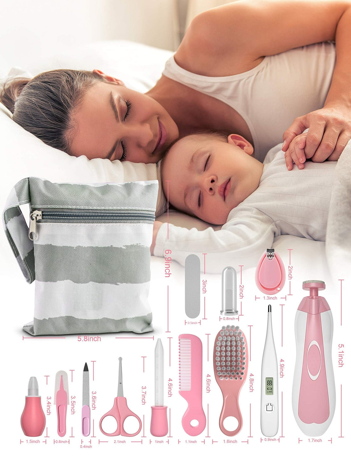 OTTOLIVES Baby Grooming Kit with Electric Nail Trimmer, 0-3 Years+, Pink