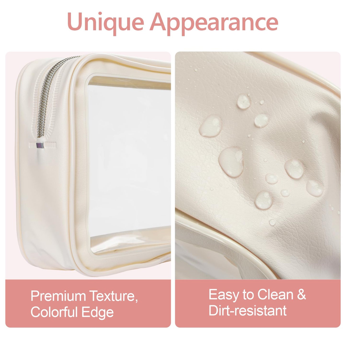 PACKISM Clear Makeup Bag Travel - 3 Pack TSA Approved Toiletry Bag, Beige