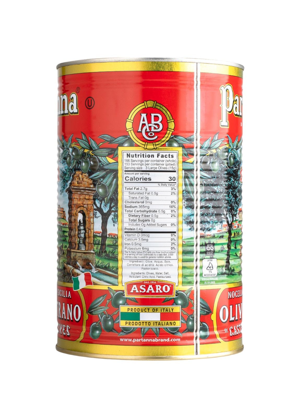 Partanna Whole Castelvetrano Olives – Authentic Sicilian, Premium Handpicked, 9 lb Can – Product of Italy