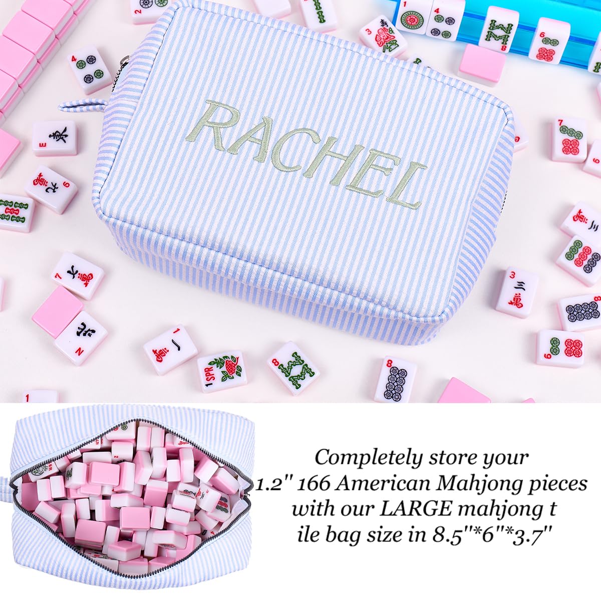 Personalized Cosmetic Bag with Name, Cute Custom Makeup Bags for Women Girls Seersucker Bridesmaid Travel Bag, Organizer Storage Pouch, Cute Pattern, Available to Match Travel Bags