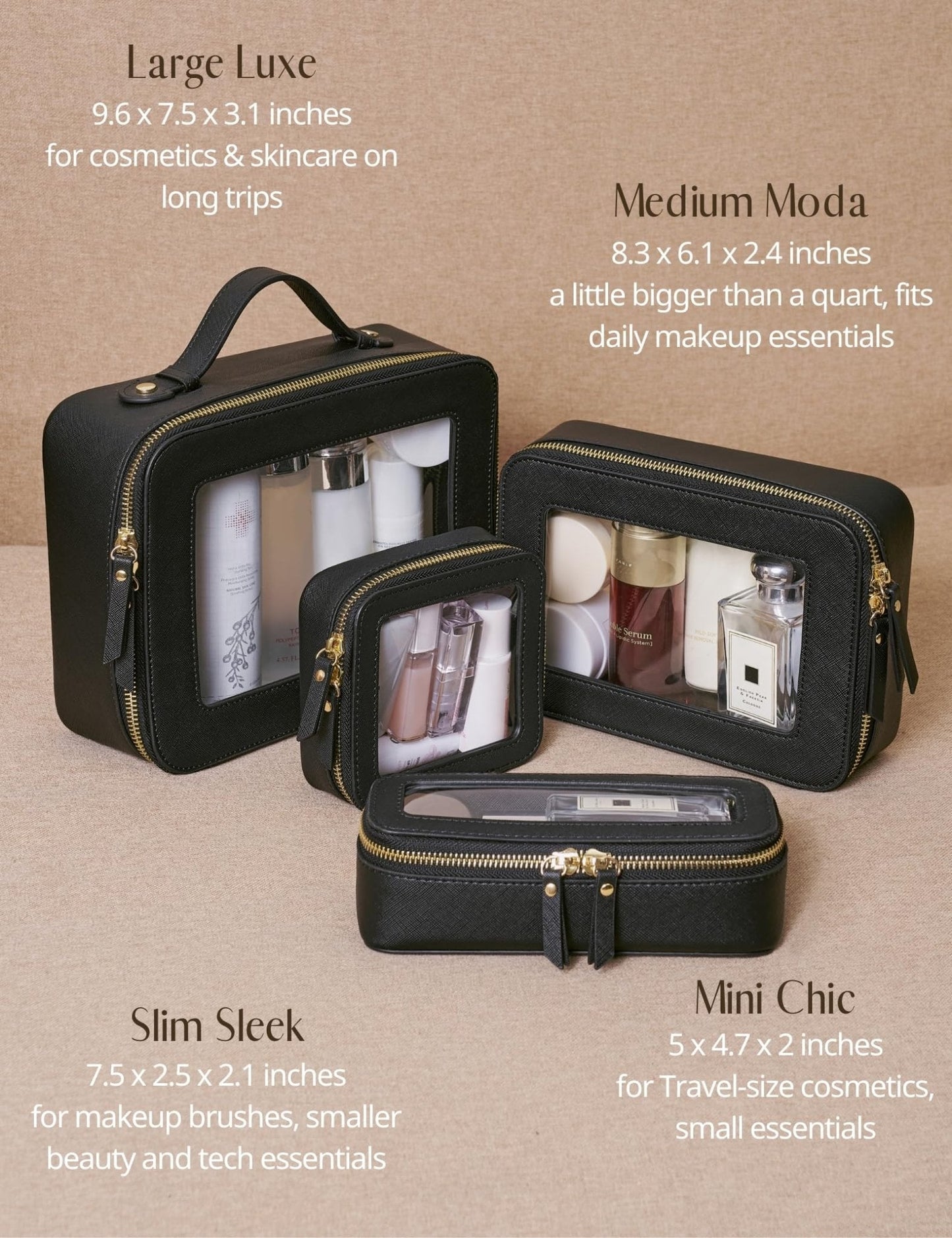 Popvibe Small Clear Makeup Bag for Purse, Travel Cosmetic Case, Black, Mini
