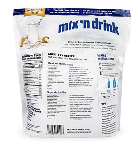 SACO Mix 'n Drink Instant Skim Milk — Fat-Free, High Calcium & Protein, Makes 10 Gallons