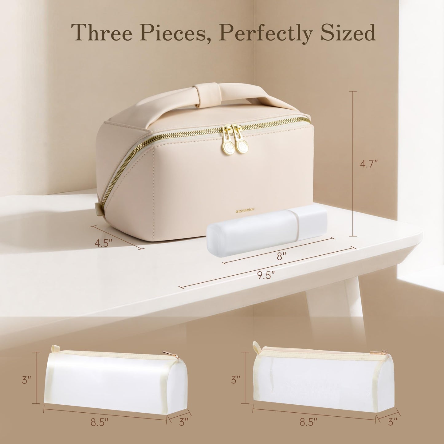 SHOWKOO Cosmetic Bag for Women, WideOpen Travel Makeup Bag with Compartment
