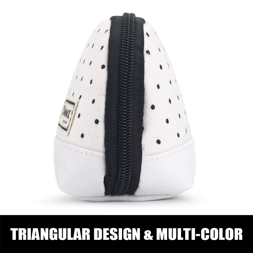 Sooez Wide-Opening Pencil Pen Case, Lightweight & Spacious Pencil Pouch Zipper Stationery Bag, Aesthetic Supply with Triangular Design for Adults, Black Dots