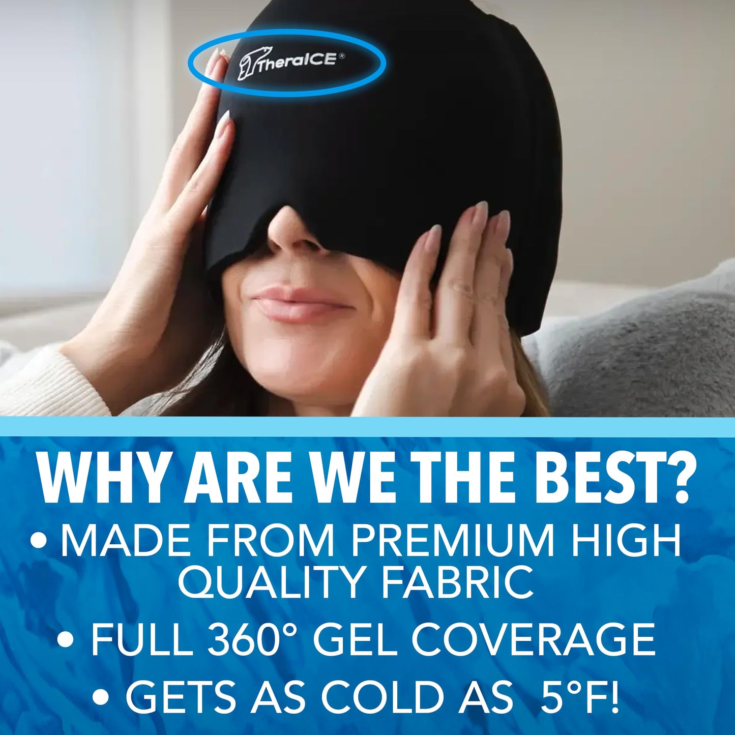 TheraICE Headache Relief Cap for Women, Headache Hat Migraine Ice Pack Mask