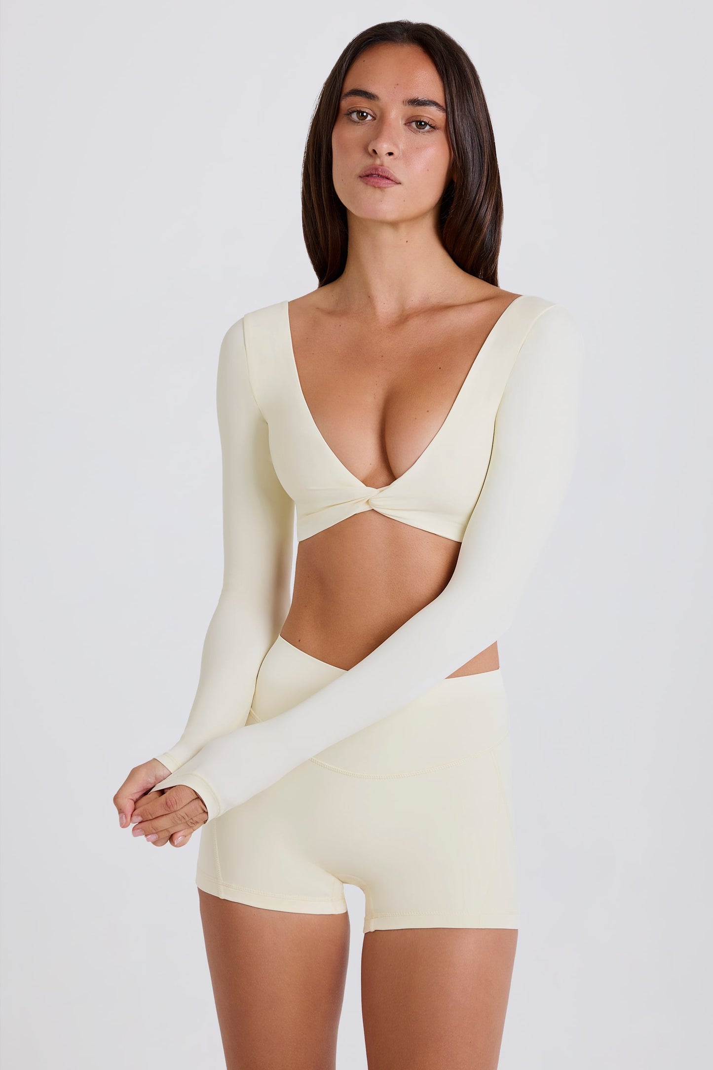 Long-Sleeve Crop Top in Cream