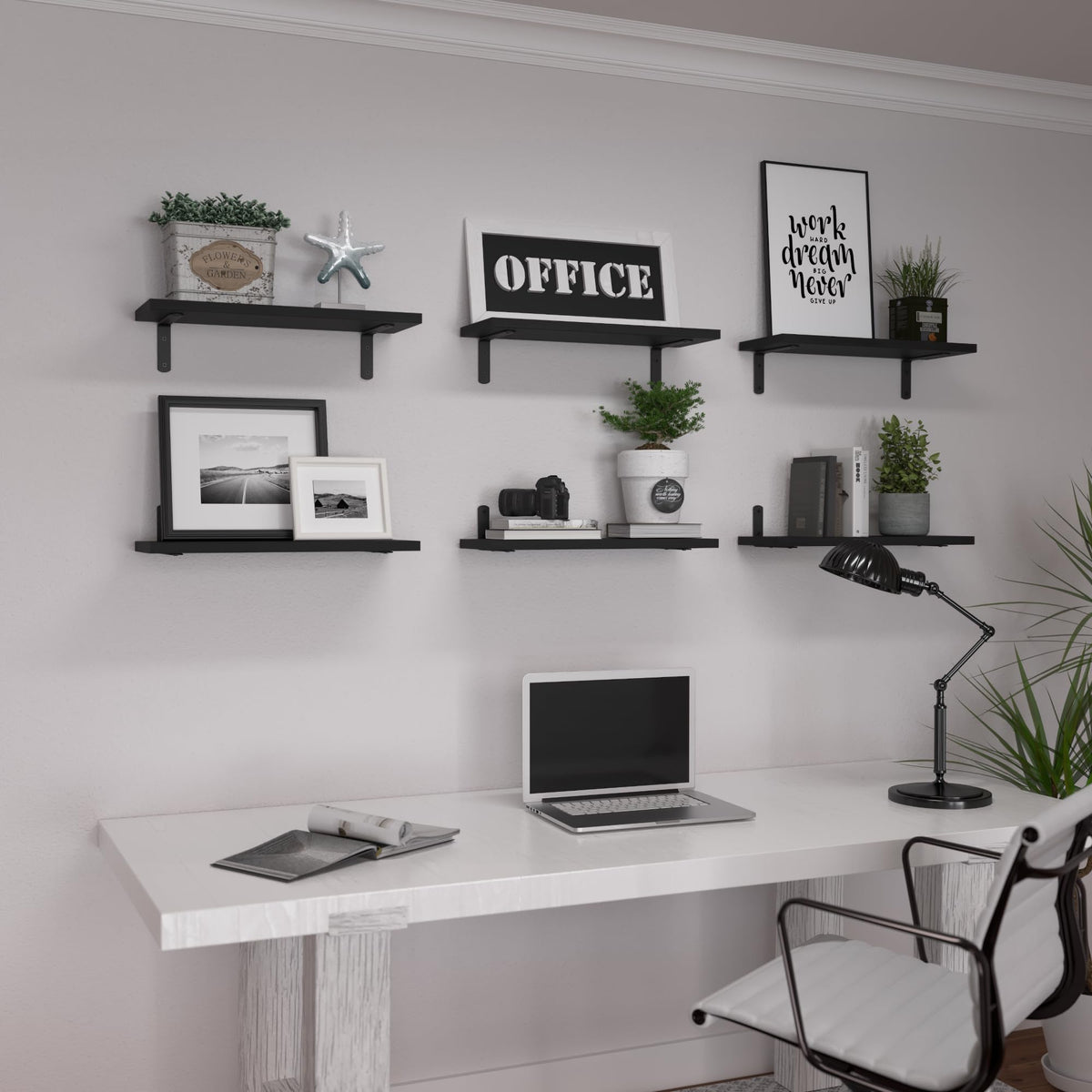 WOPITUES Floating Shelves Set of 6 for Wall Decor & Storage, Black