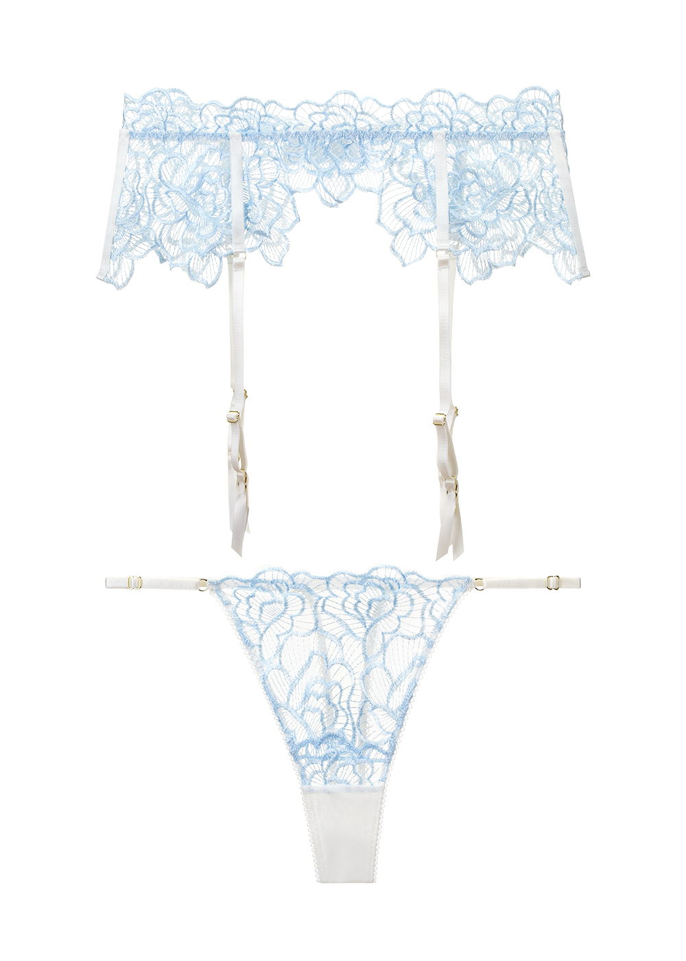 ATHENA Fairylike Wathet Blue Floral Lace Thongs with Garters