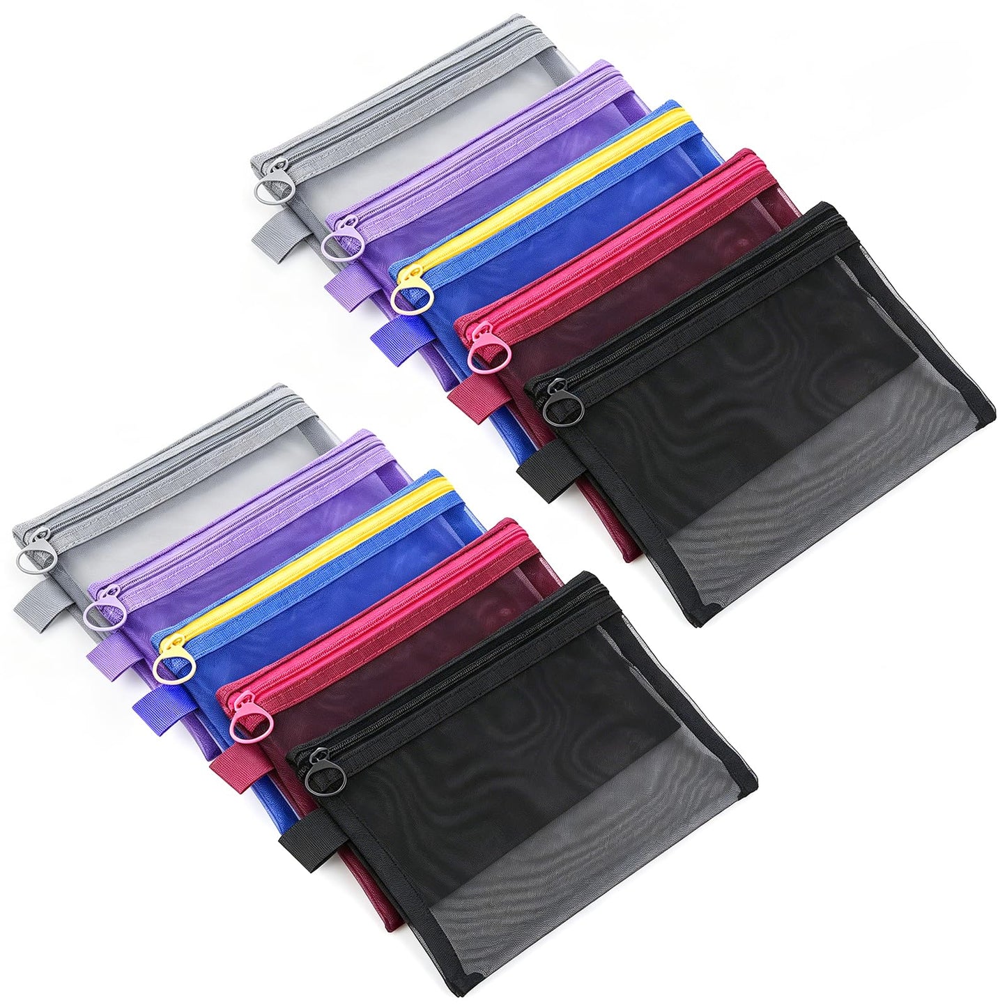 10 Pack Mesh Zipper Pouch Set, Clear Cosmetic Bag, Toiletry, Pencil Case