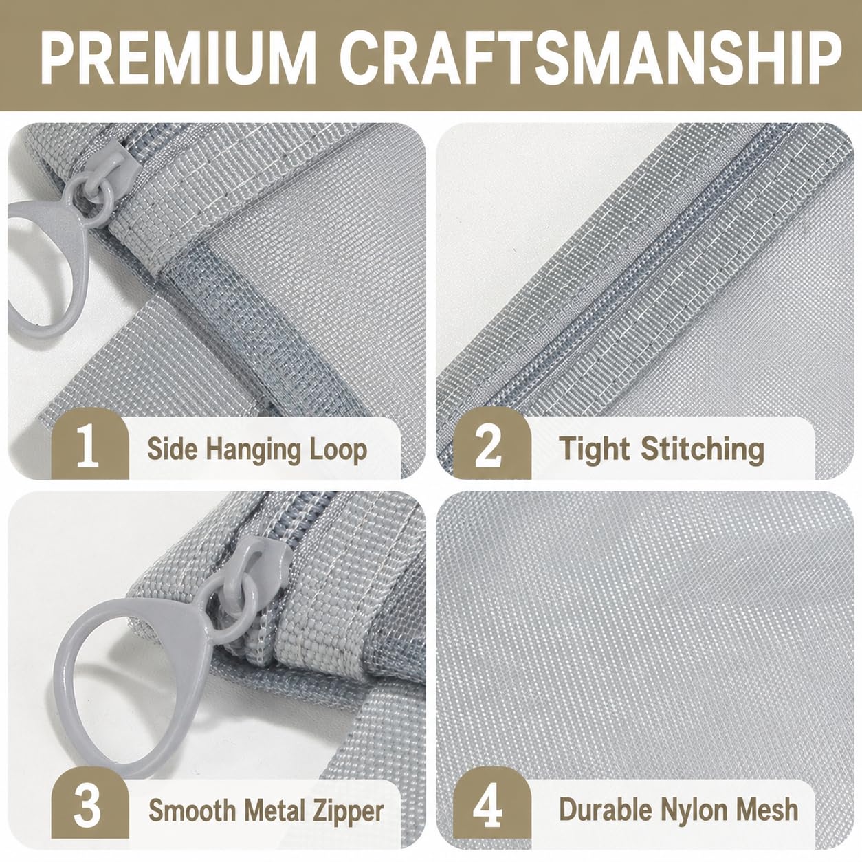 10 Pack Mesh Zipper Pouch Set, Clear Cosmetic Bag, Toiletry, Pencil Case