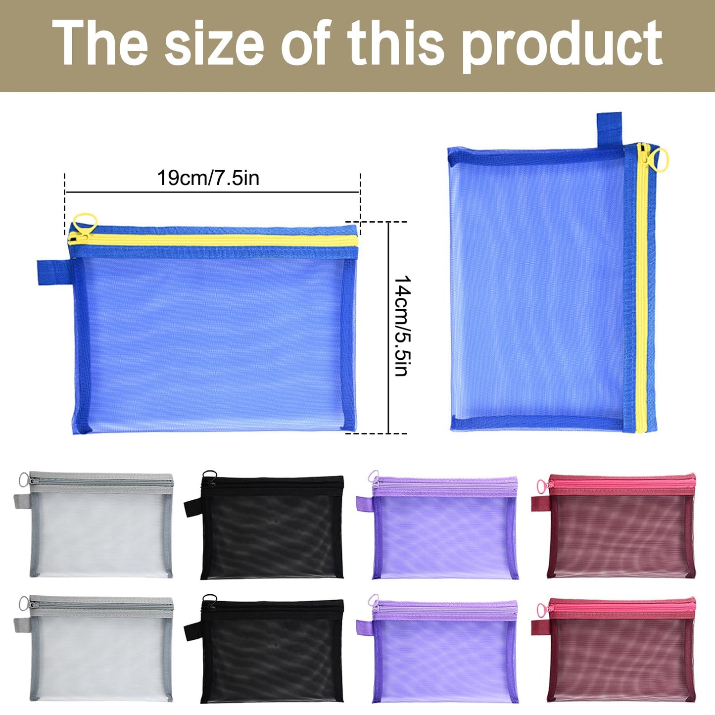 10 Pack Mesh Zipper Pouch Set, Clear Cosmetic Bag, Toiletry, Pencil Case