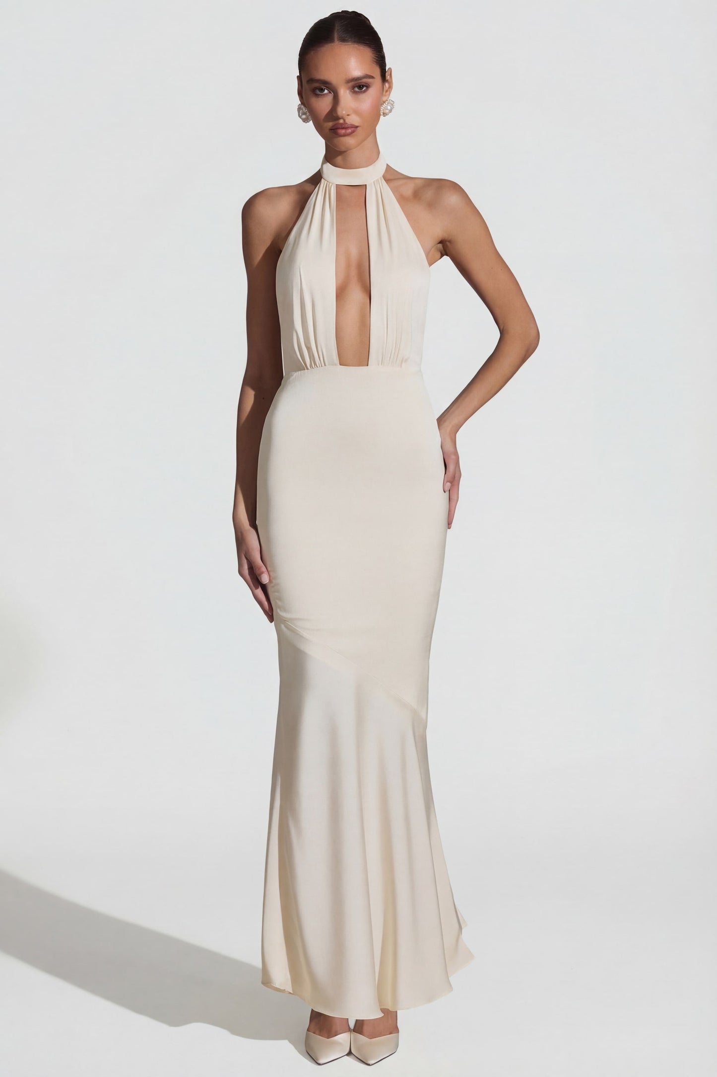 Backless Halterneck Fishtail Gown in Ivory