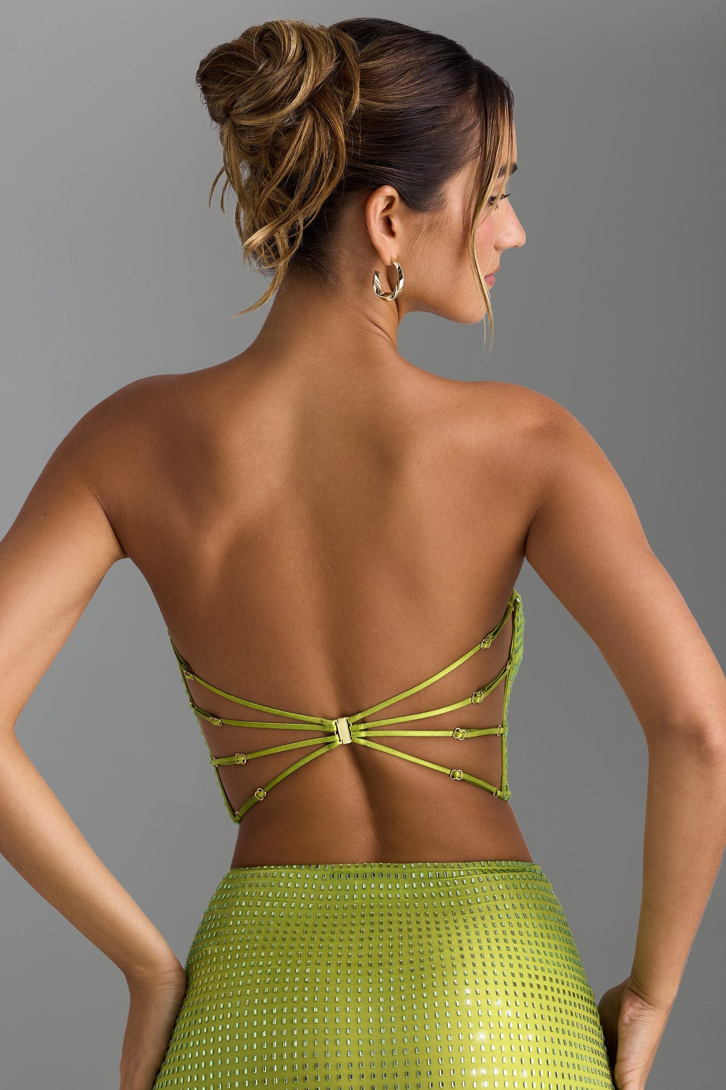 Embellished Strap-Back Bandeau Top in Pear Green