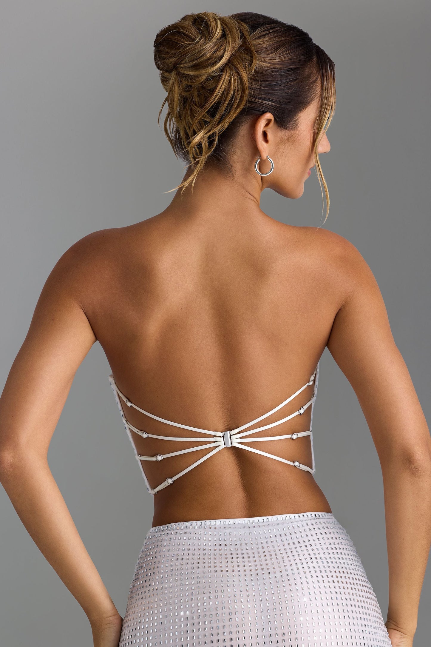 Embellished Strap-Back Bandeau Top in White