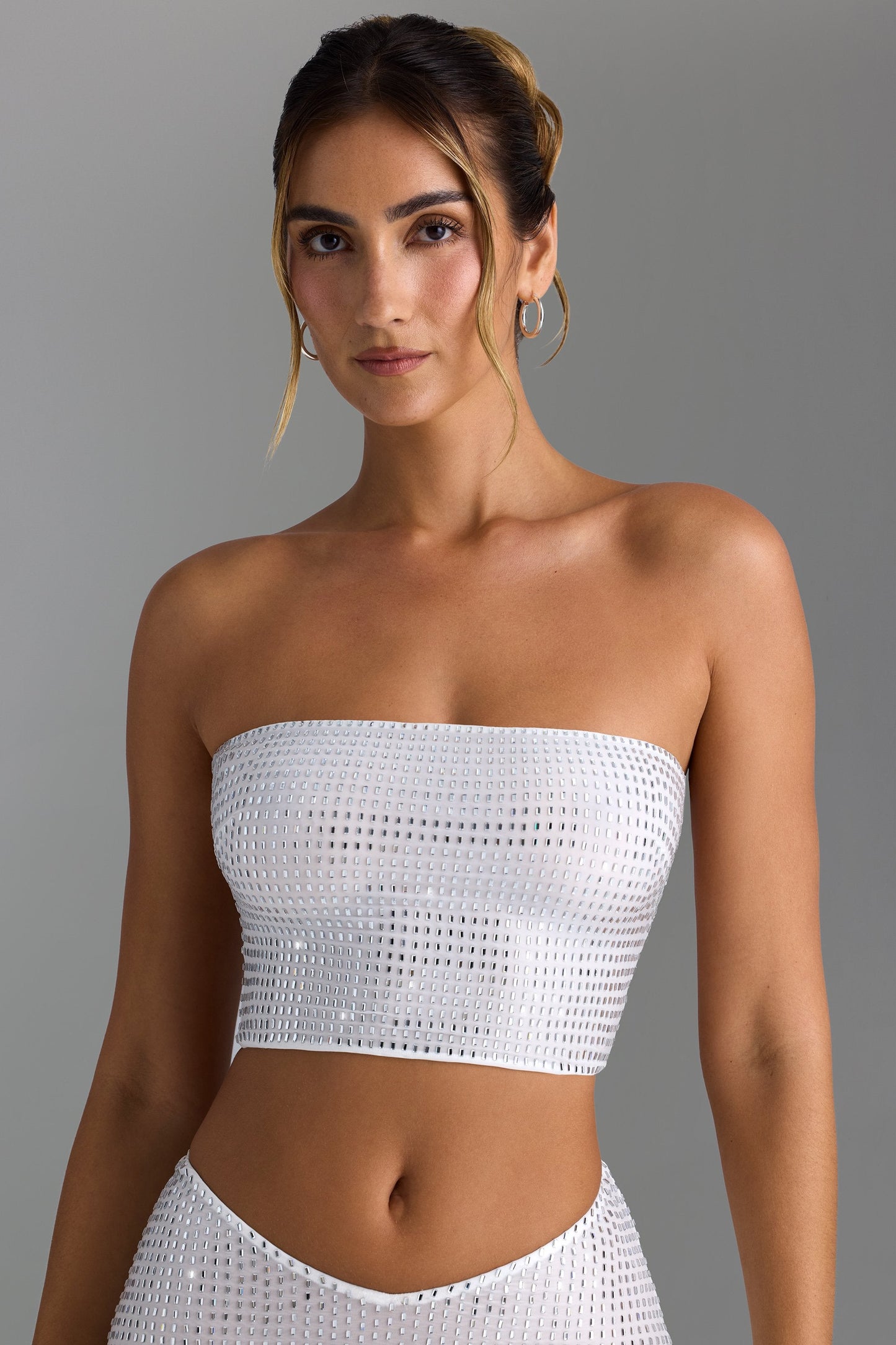 Embellished Strap-Back Bandeau Top in White
