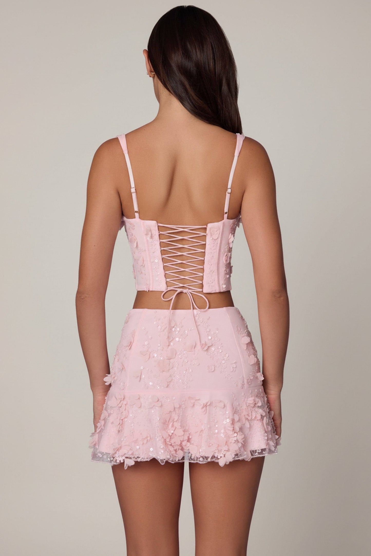 Embellished Mid-Rise A-Line Mini Skirt in Soft Pink