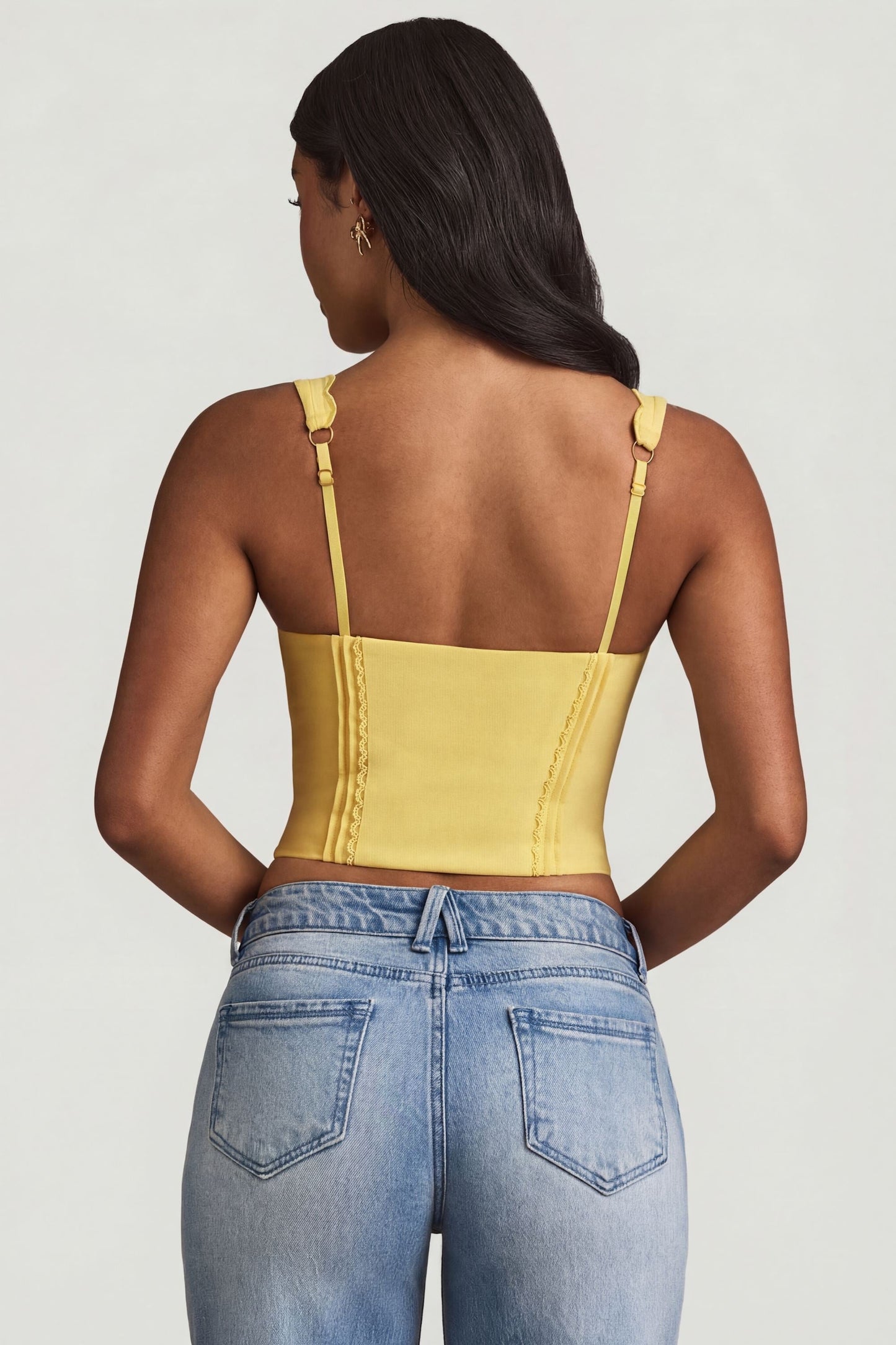 Plunge-Neck Scalloped Corset Top in Pastel Yellow