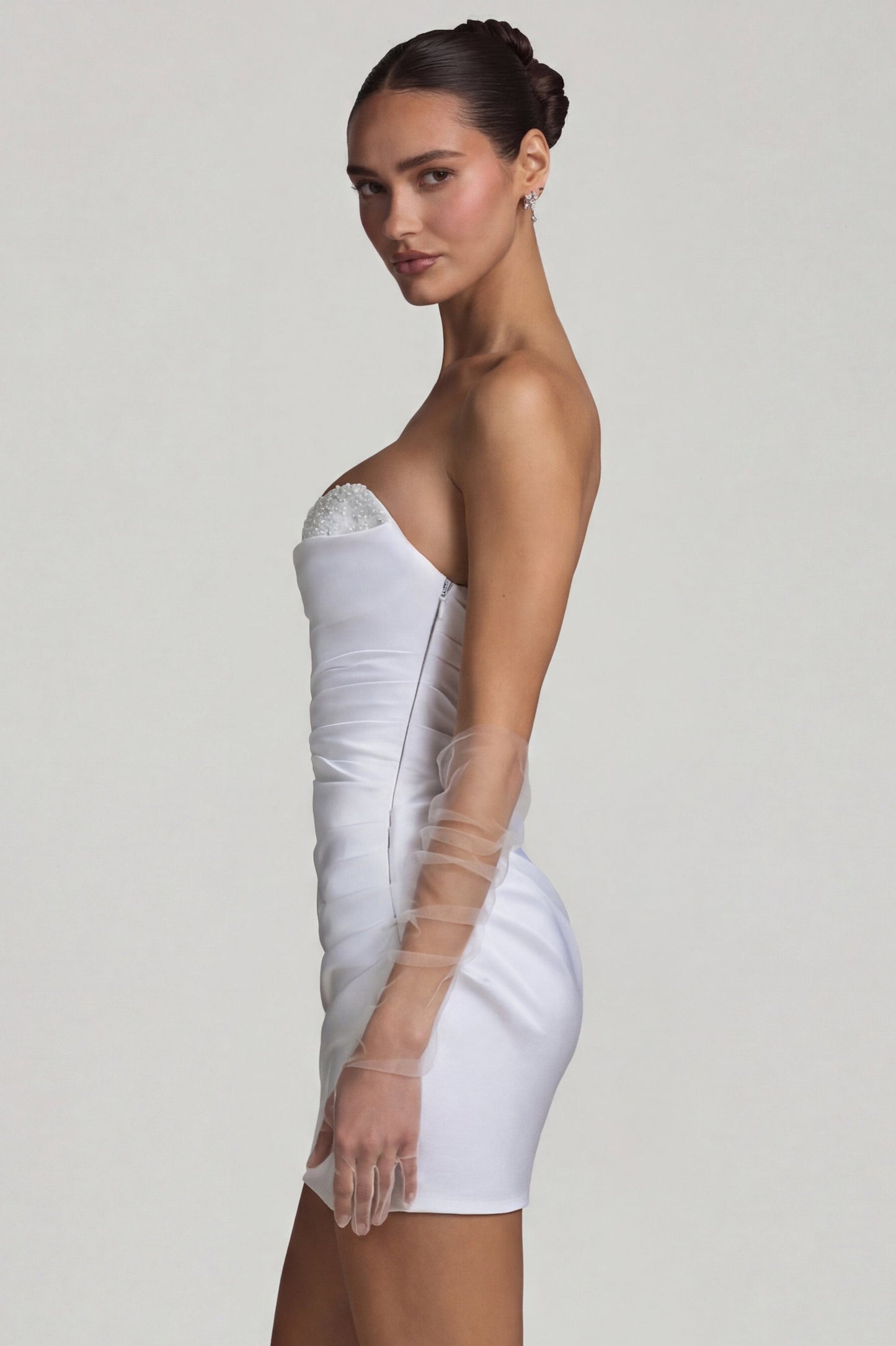 Ruched Corset Mini Dress in White