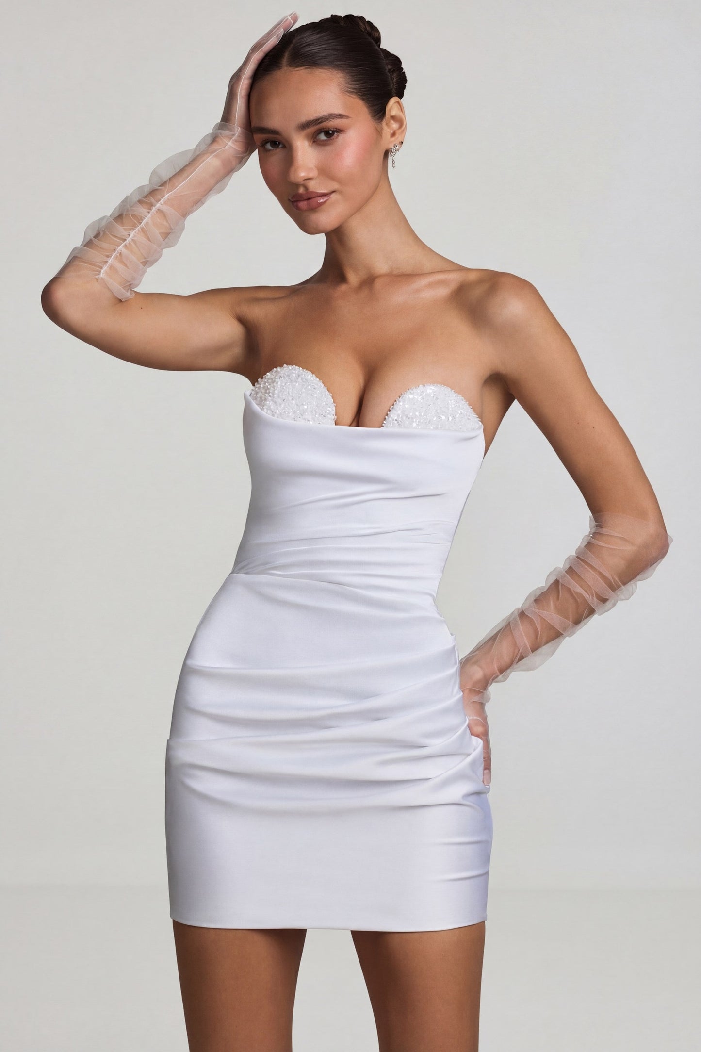Ruched Corset Mini Dress in White