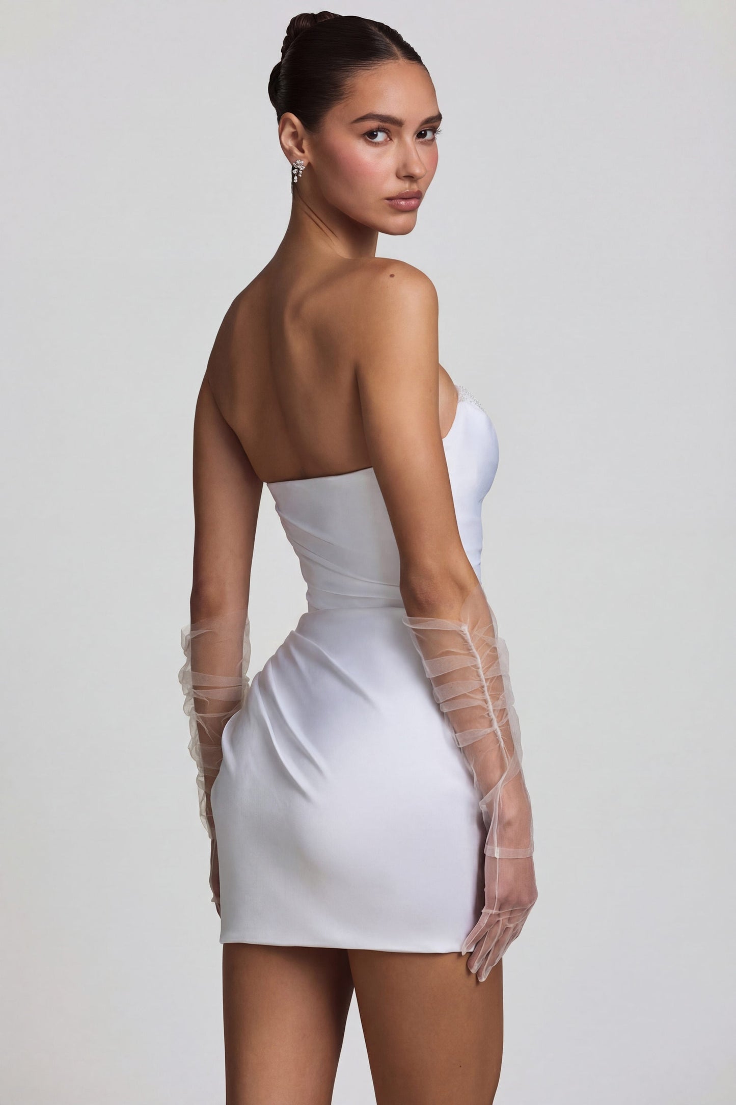 Ruched Corset Mini Dress in White