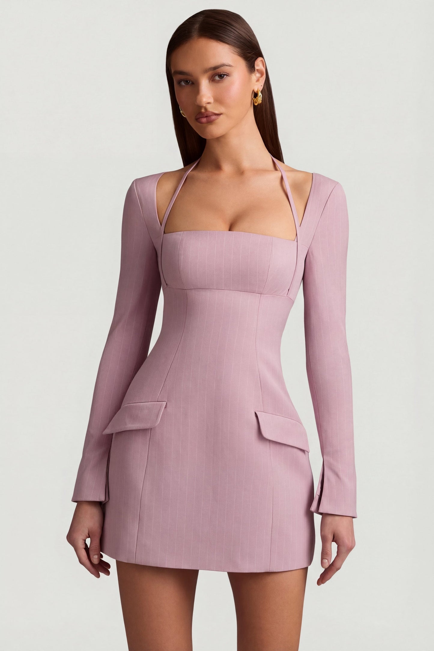 Pinstripe Structured A-Line Mini Dress in Mauve