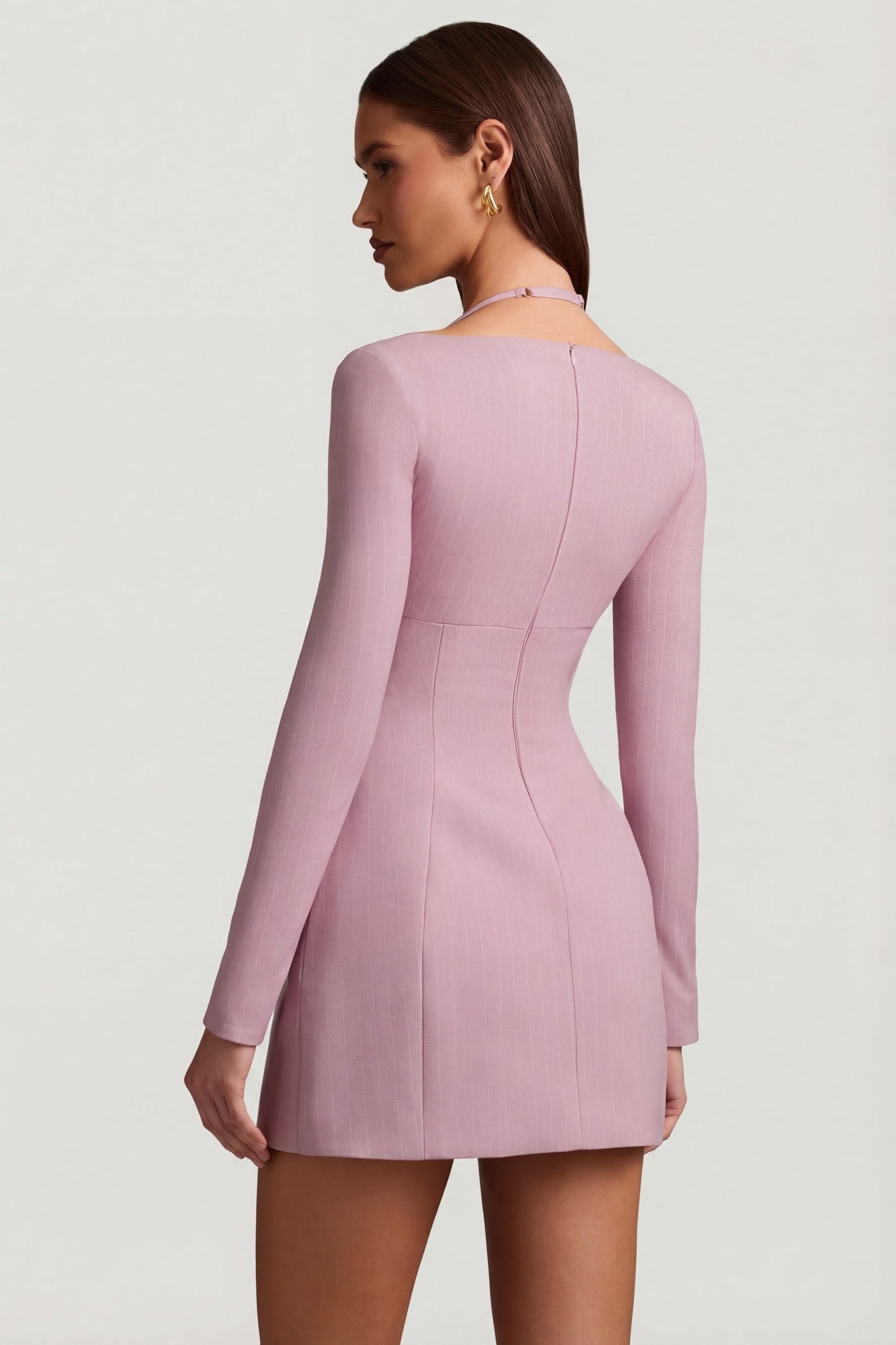 Pinstripe Structured A-Line Mini Dress in Mauve
