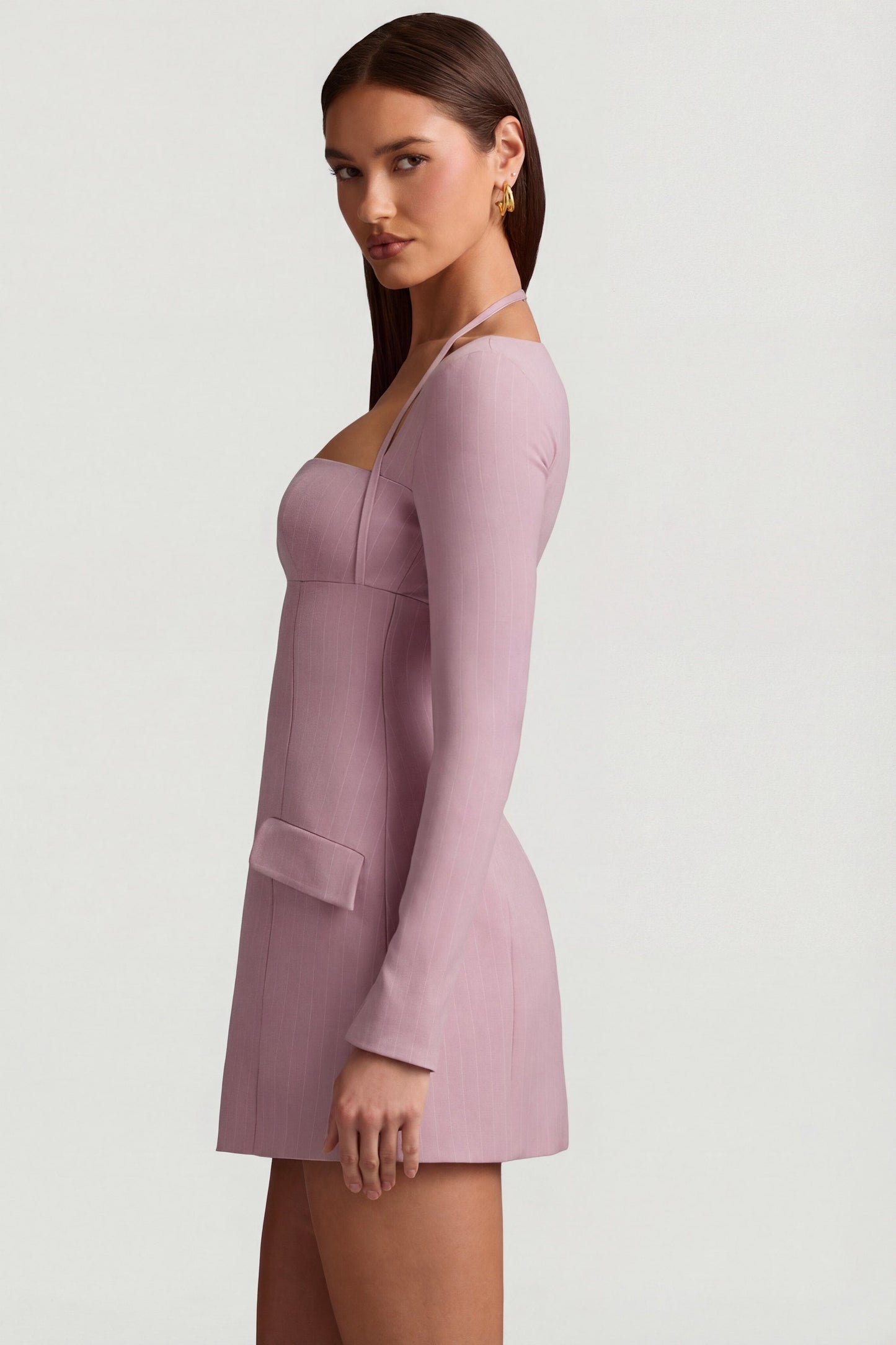 Pinstripe Structured A-Line Mini Dress in Mauve
