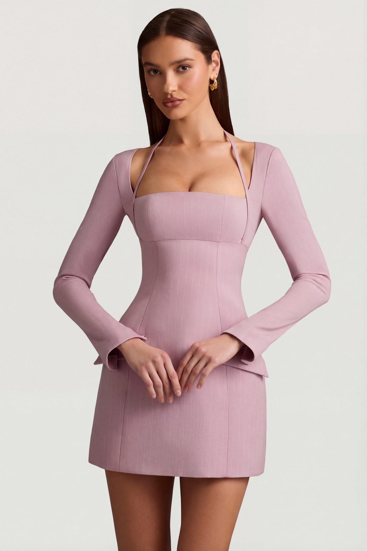 Pinstripe Structured A-Line Mini Dress in Mauve