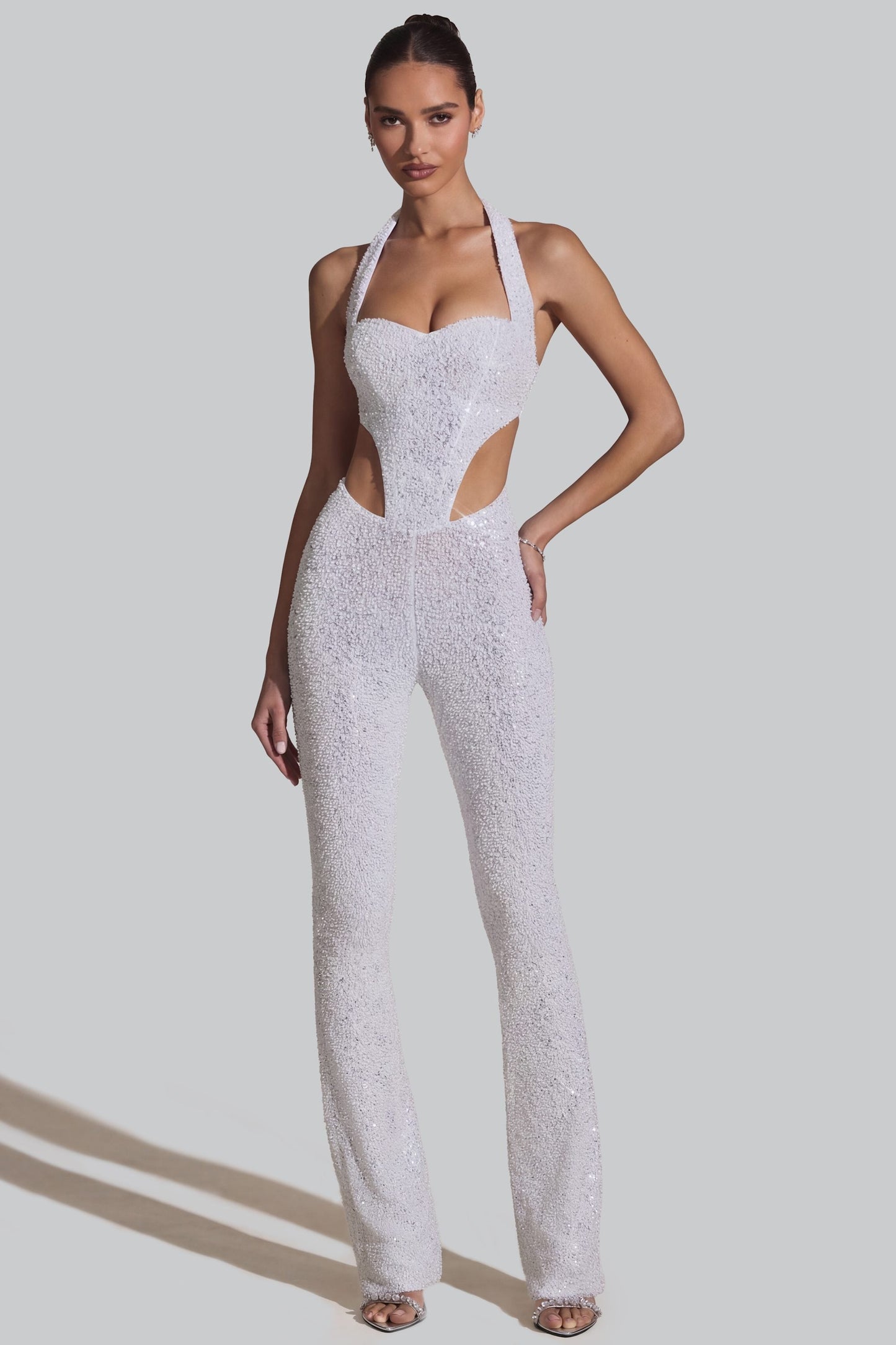 Embellished Cut-Out Jumpsuit in White