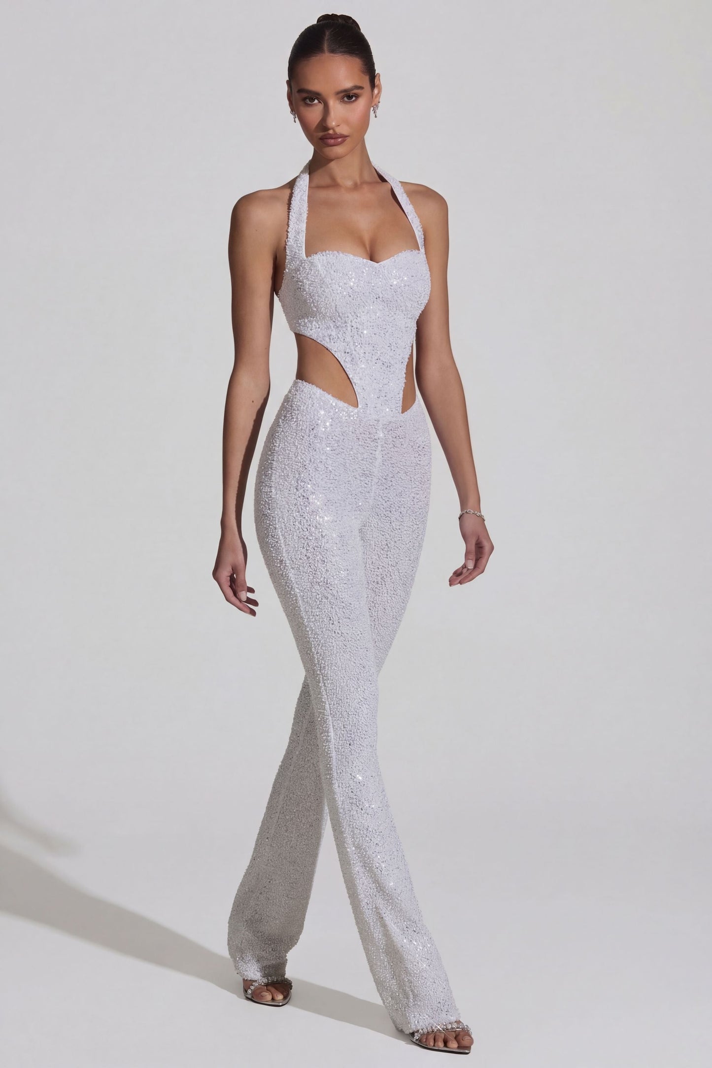 Embellished Cut-Out Jumpsuit in White