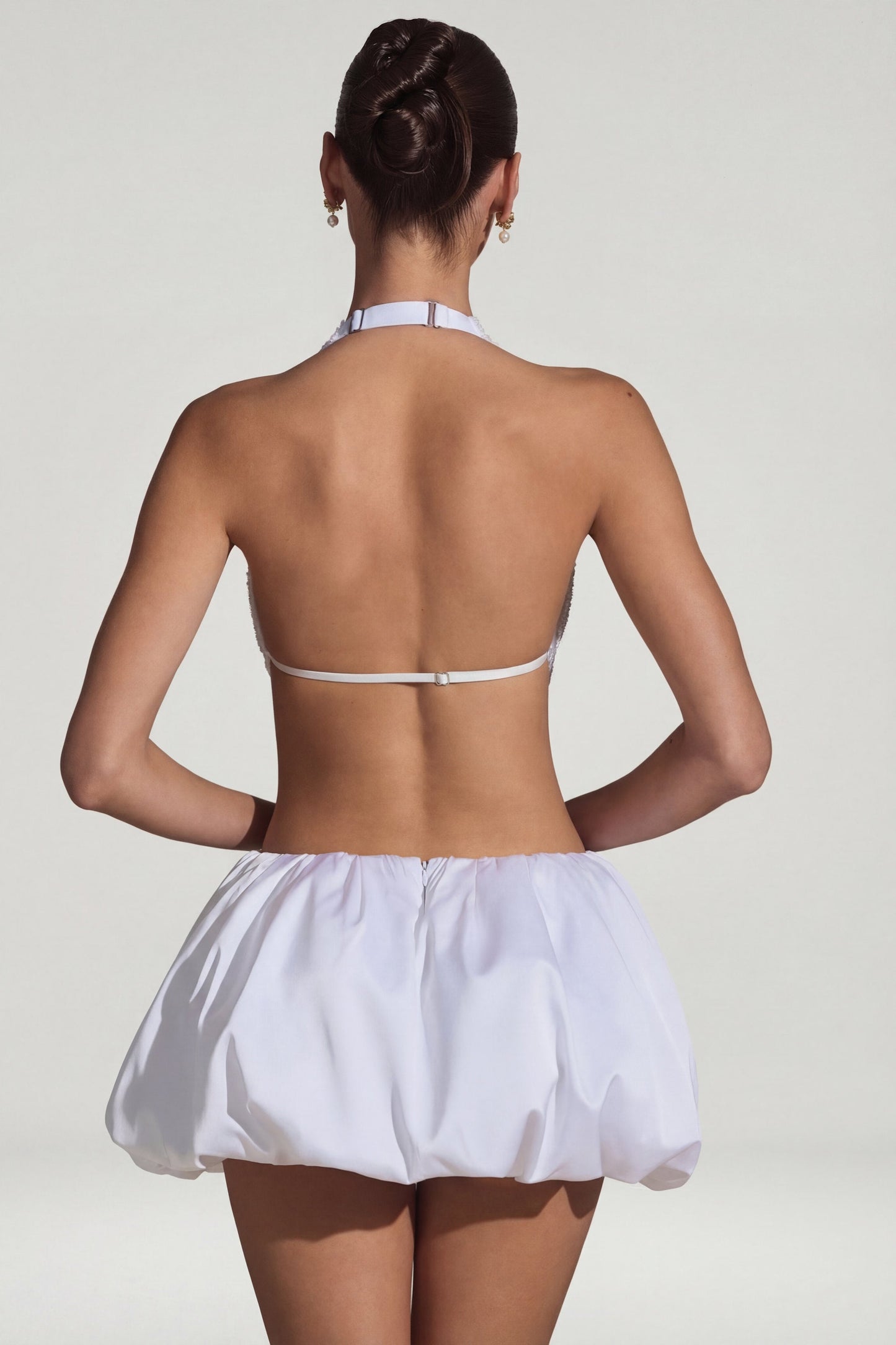 Embellished Cut-Out Bubble Hem Mini Dress in White