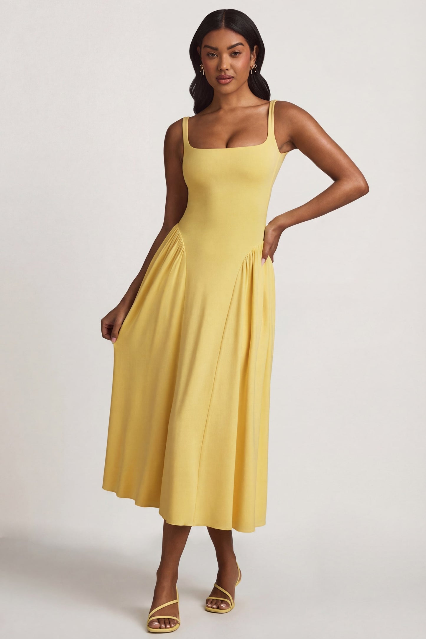 Modal A-Line Midaxi Dress in Pastel Yellow