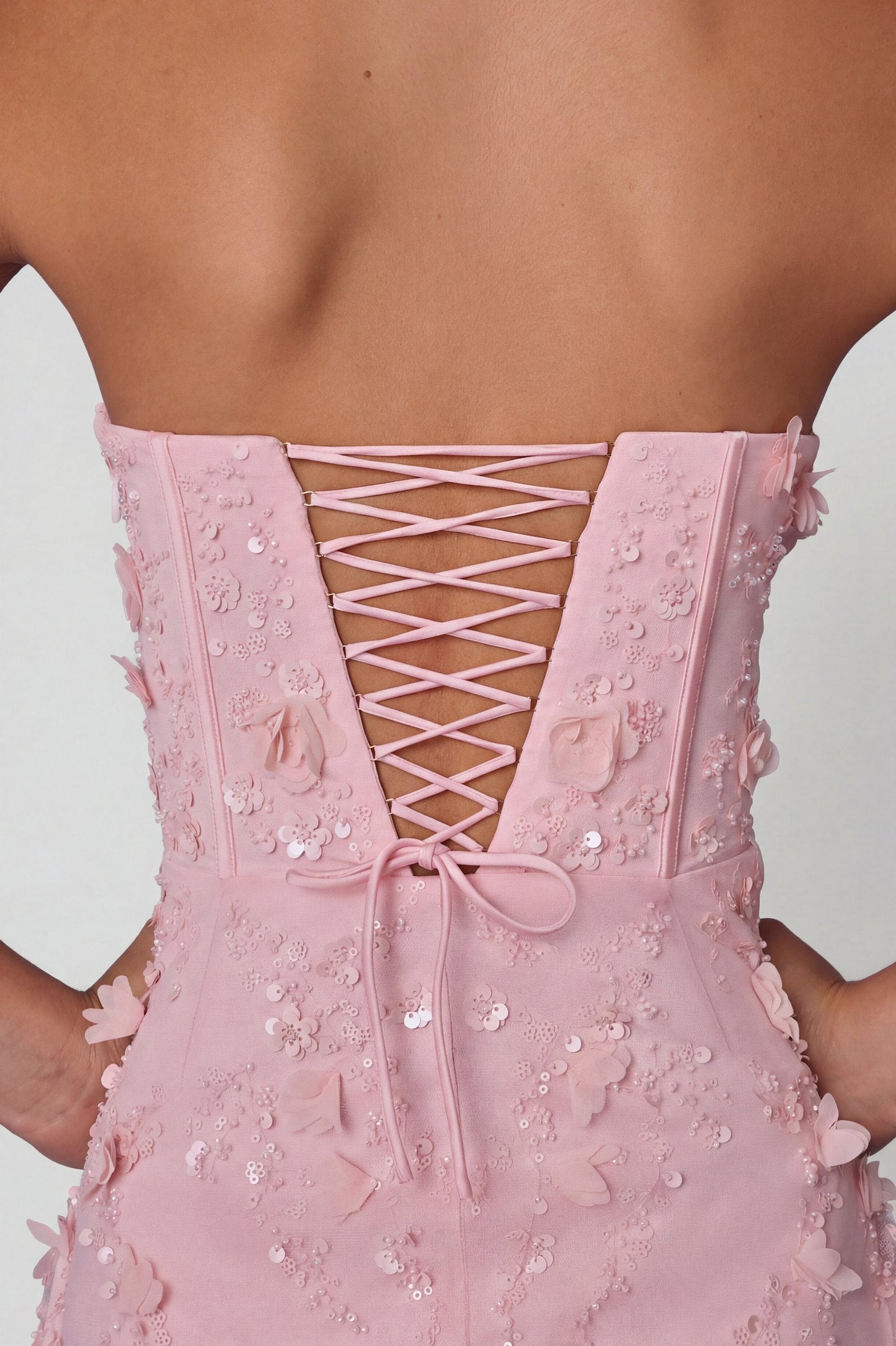 Lace-Up Corset Midaxi Dress with Split in Soft Pink