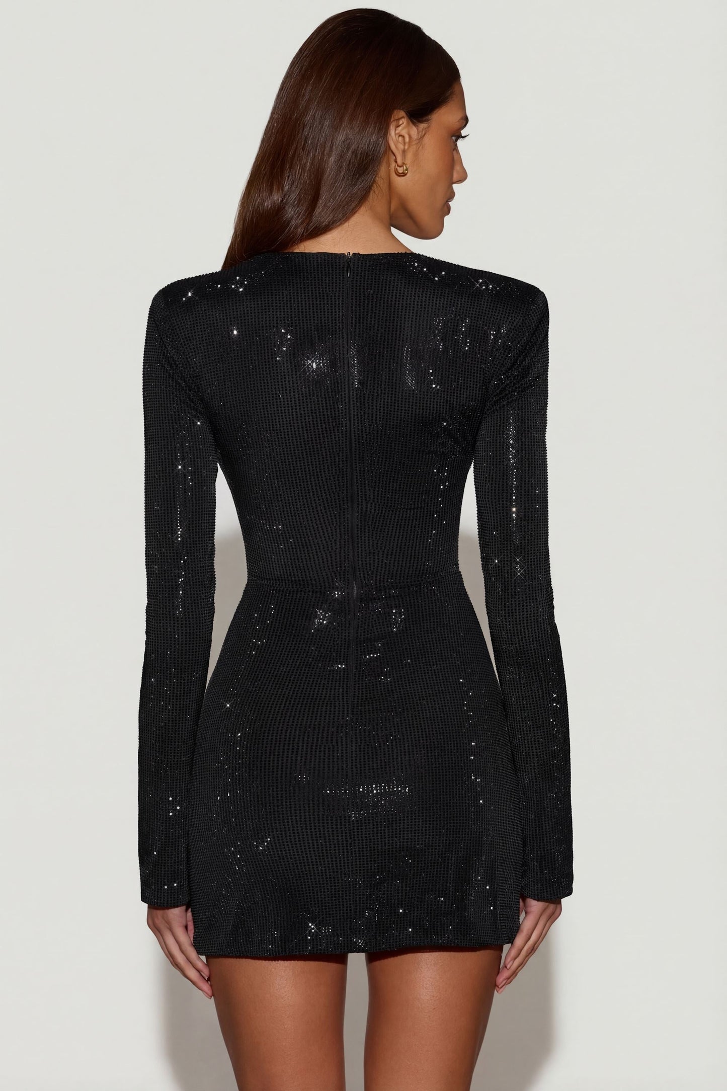 Embellished Asymmetric Bodycon Mini Dress in Black